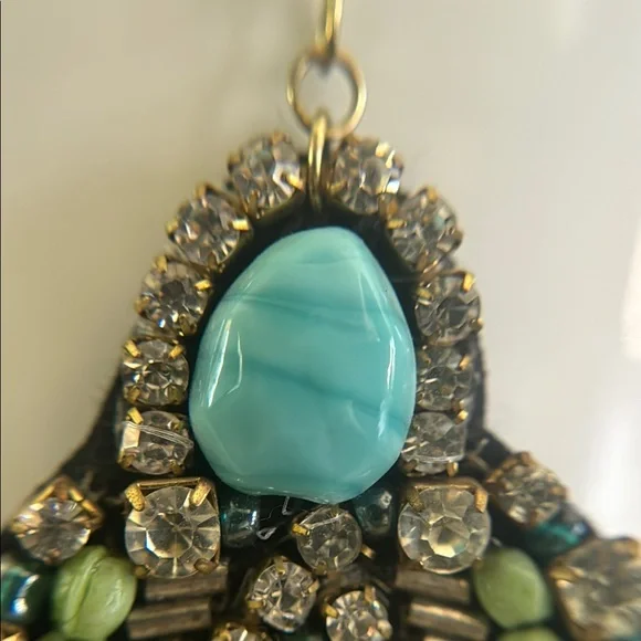 Anthropologie Elegant Turquoise and Green Statement Earrings - Picture 8 of 13